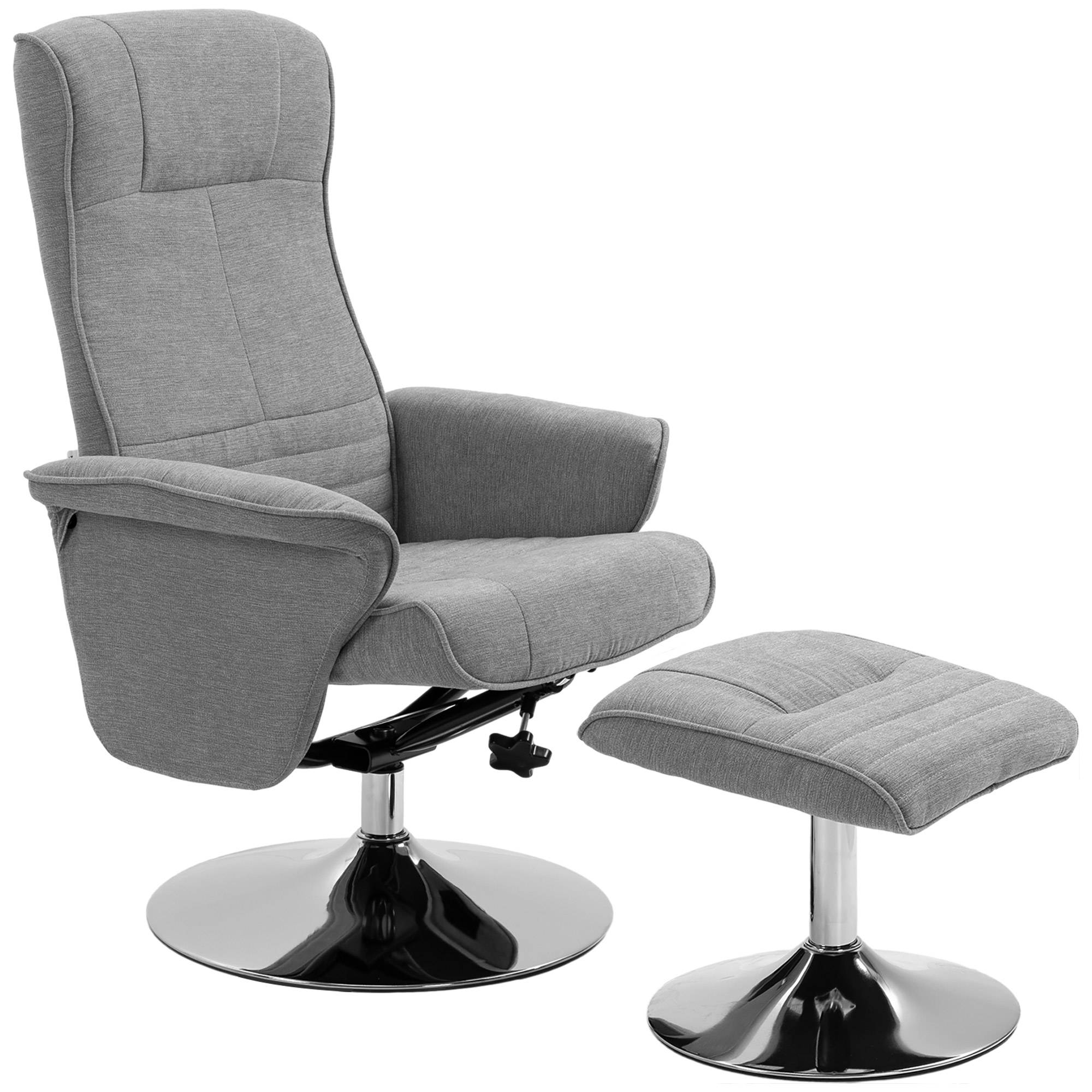 Sans Marque - Fauteuil relax inclinable 135° pivotant 360° avec repose-pieds revêtement tissu gris - Image 2