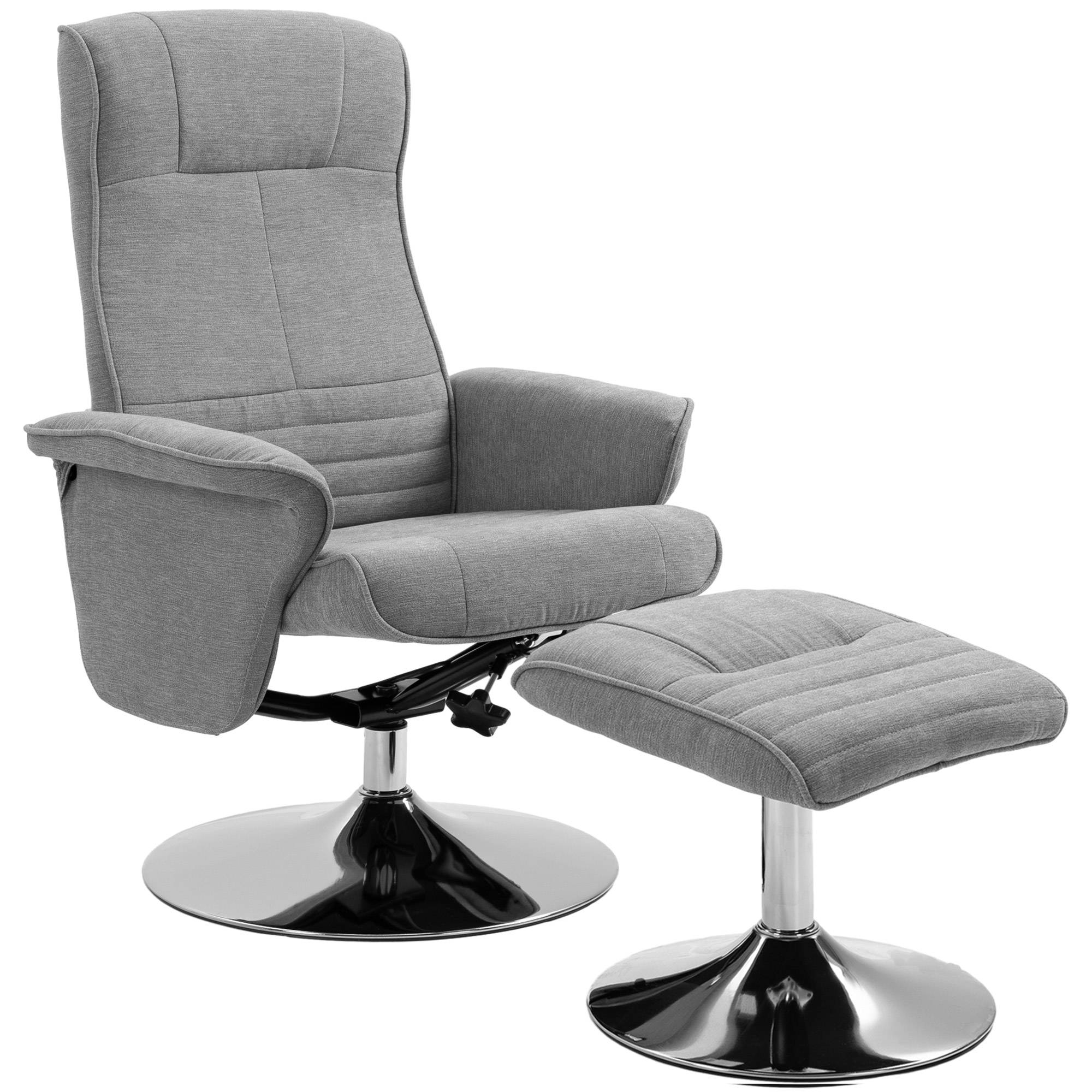 Sans Marque - Fauteuil relax inclinable 135° pivotant 360° avec repose-pieds revêtement tissu gris - Image 1