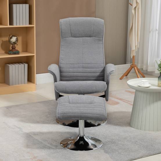 Sans Marque - Fauteuil relax inclinable 135° pivotant 360° avec repose-pieds revêtement tissu gris - Image 9