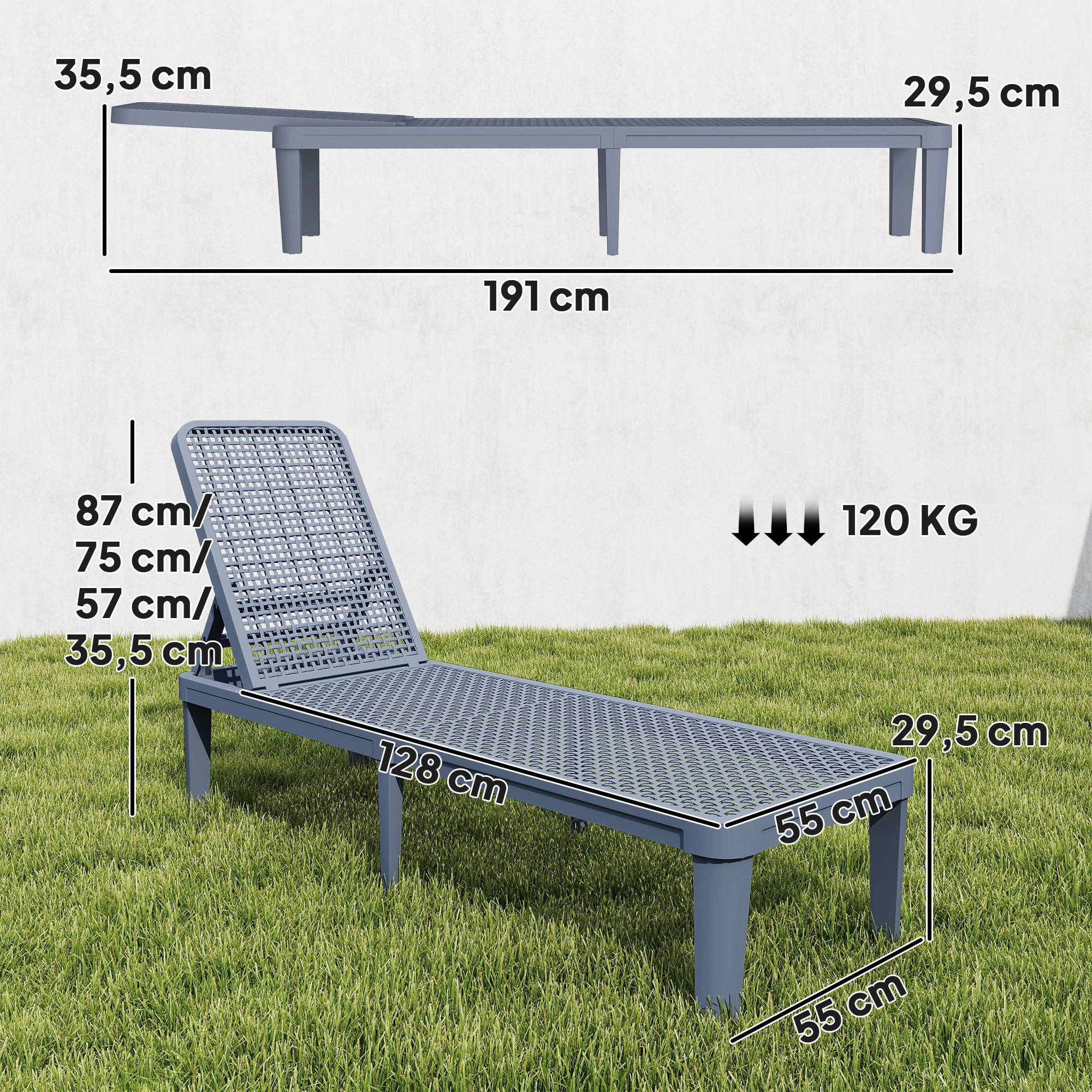 Sans Marque - Fauteuil de jardin inclinable Tumbona d'extérieur avec dossier réglable en 4 positions et plateau en polypropylène 191 x 55 x 35,5 cm, gris foncé - Image 5