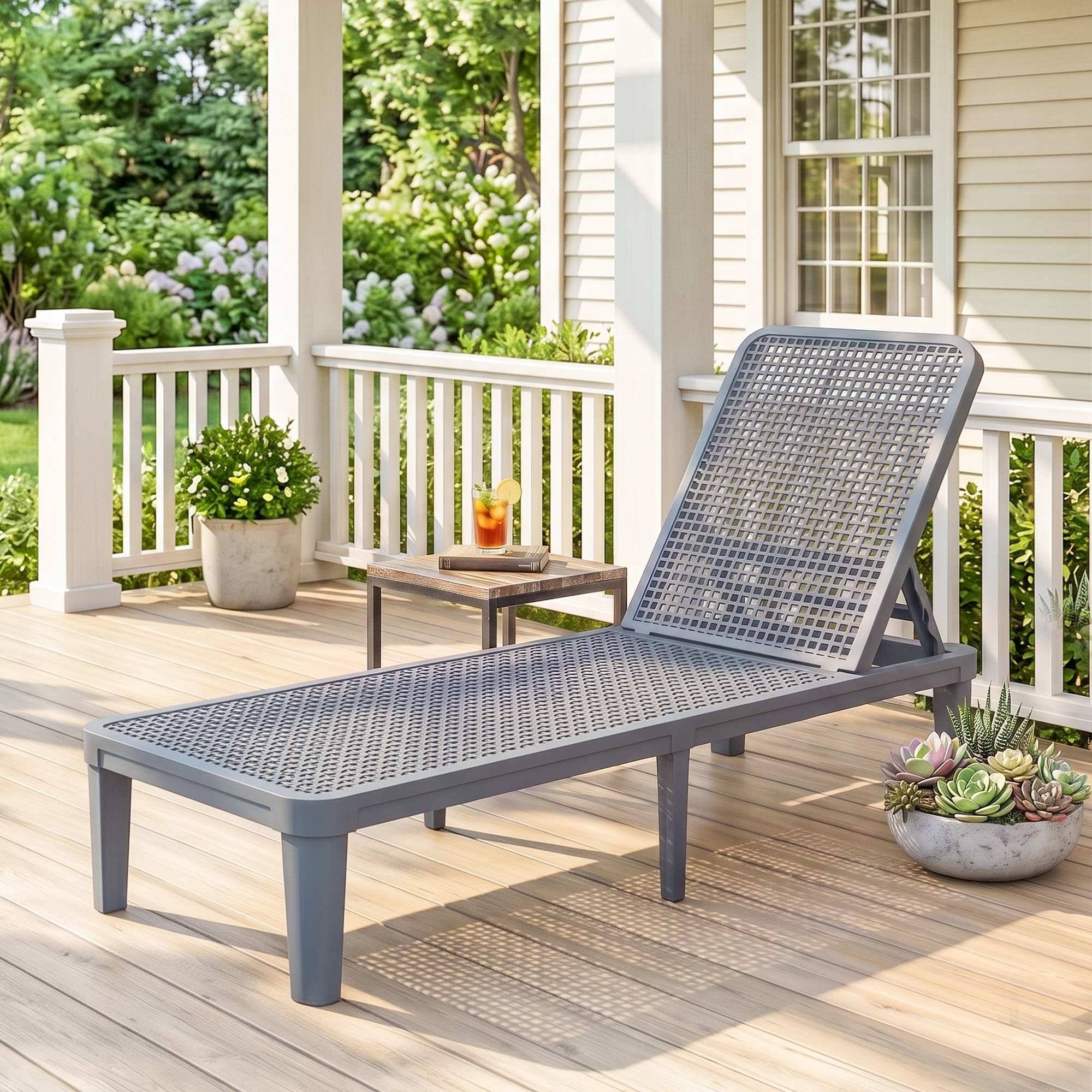 Sans Marque - Fauteuil de jardin inclinable Tumbona d'extérieur avec dossier réglable en 4 positions et plateau en polypropylène 191 x 55 x 35,5 cm, gris foncé - Image 3