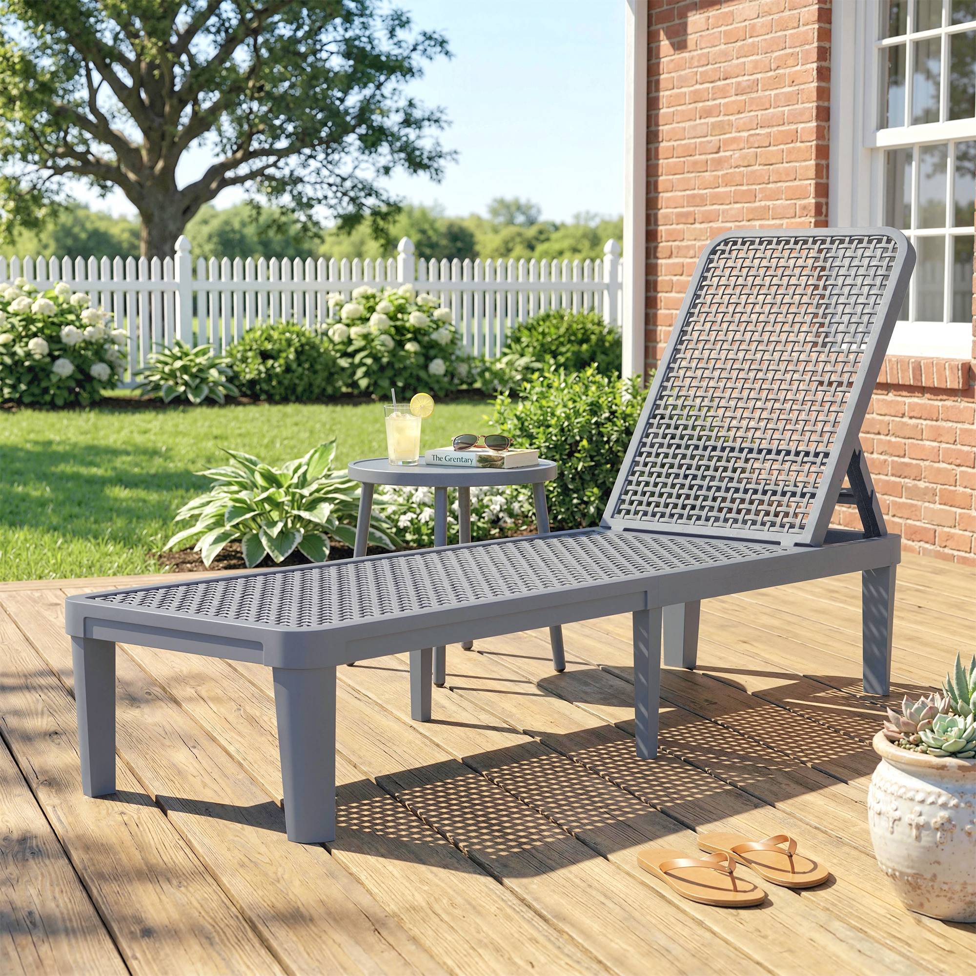 Sans Marque - Fauteuil de jardin inclinable Tumbona d'extérieur avec dossier réglable en 4 positions et plateau en polypropylène 191 x 55 x 35,5 cm, gris foncé - Image 4