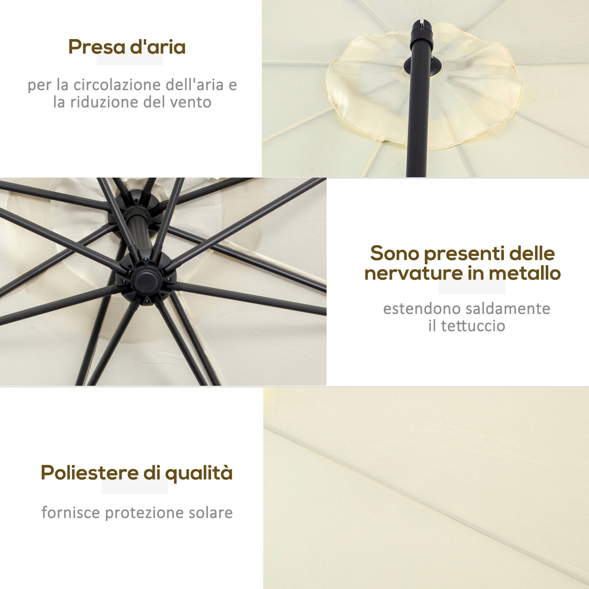 Parasol de jardin décentré avec pied en croix inclus, métal et polyester, 3 x 2,5 m, beige - Image 8