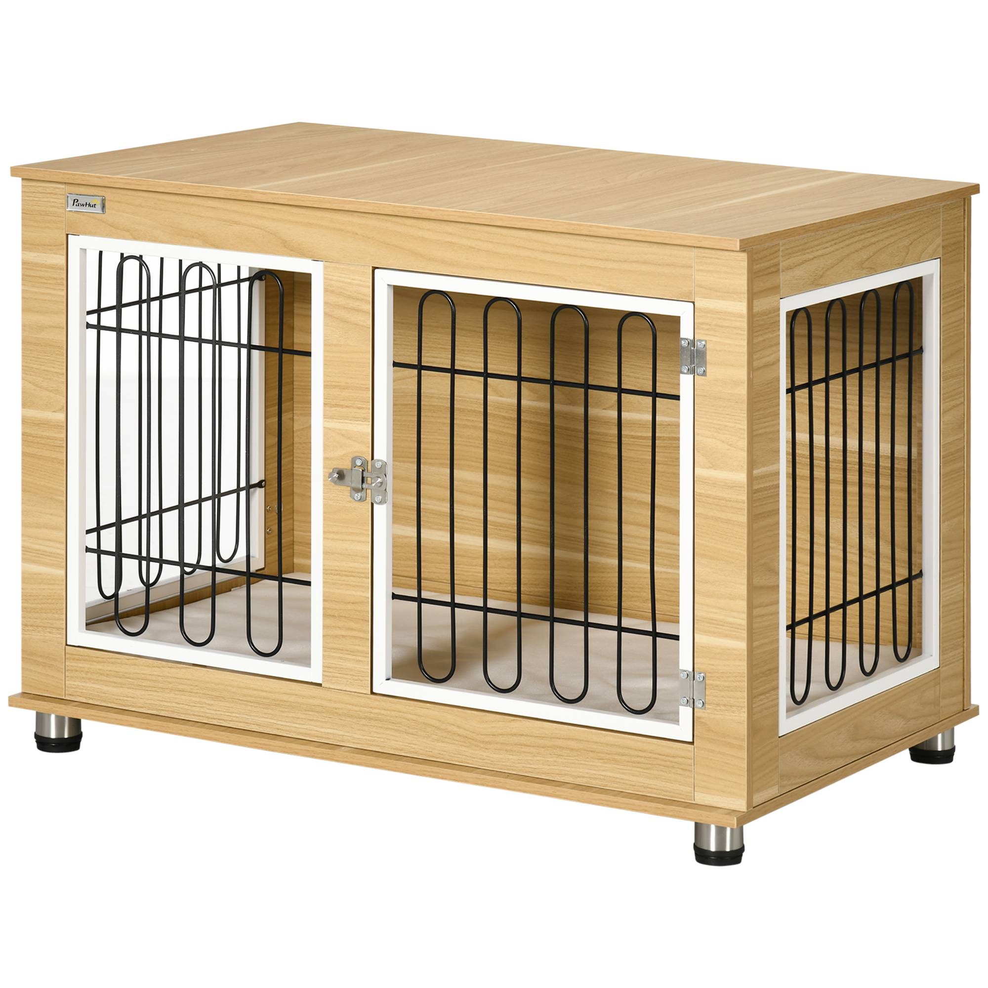 Sans Marque - Cage pour chien animaux cage de chien sur pied avec coussin amovible acier aspect bois 90 x 58 x 65 cm - Image 2