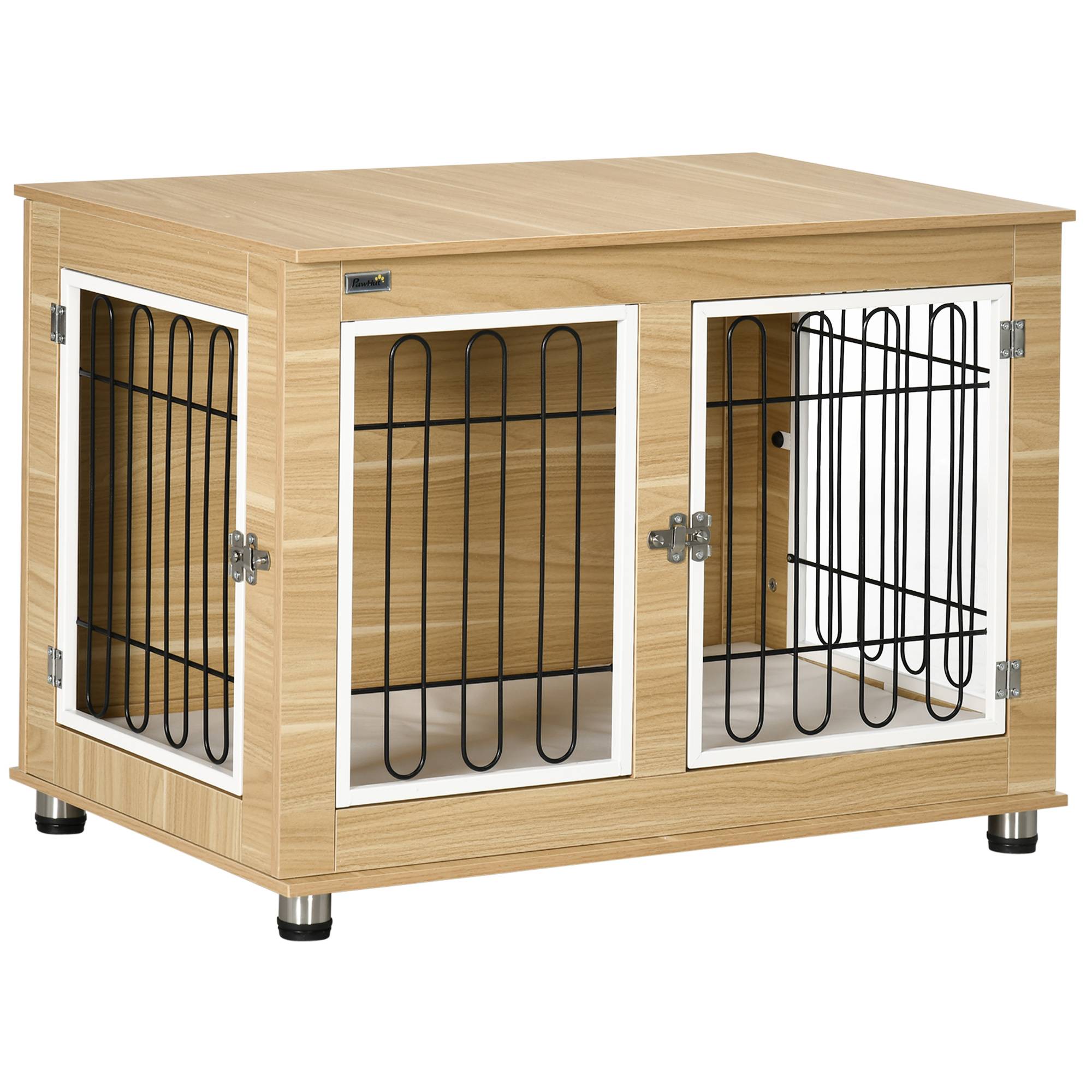 Sans Marque - Cage pour chien animaux cage de chien sur pied avec coussin amovible acier aspect bois 90 x 58 x 65 cm - Image 1