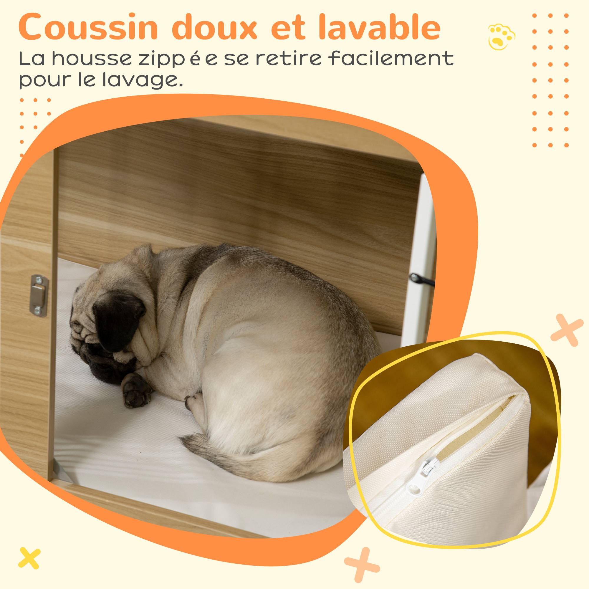 Sans Marque - Cage pour chien animaux cage de chien sur pied avec coussin amovible acier aspect bois 90 x 58 x 65 cm - Image 10