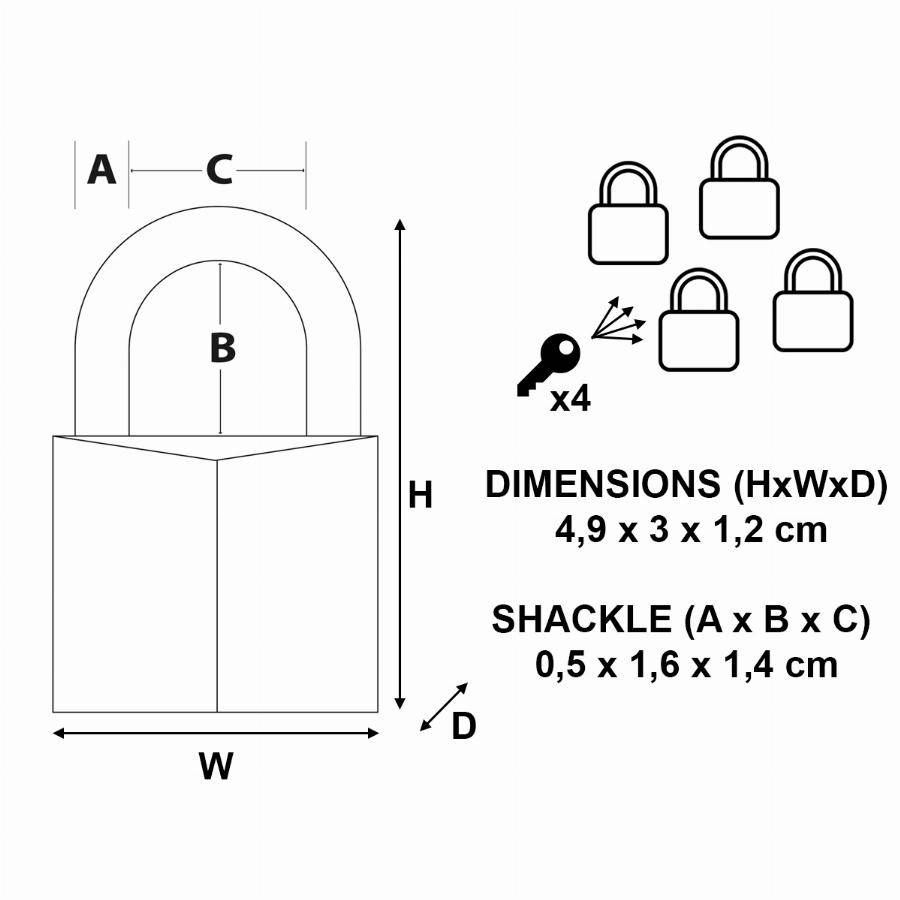 Cadenas en laiton massif MASTERLOCK 30 mm - Lot de 4 - 130EURQNOP - Image 3