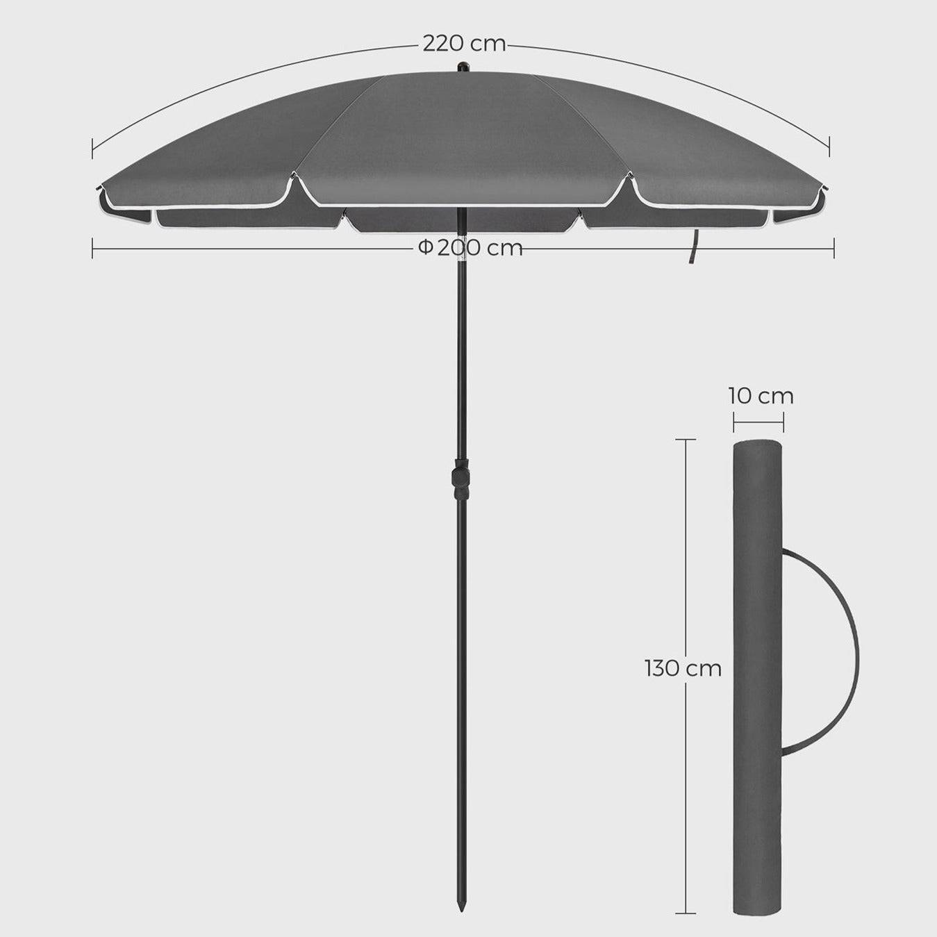 Helloshop26 - Parasol de jardin diamètre 2 m ombrelle protection UPF 50+ inclinable portable résistant au vent baleines en fibre de verre avec sac gris - Image 3