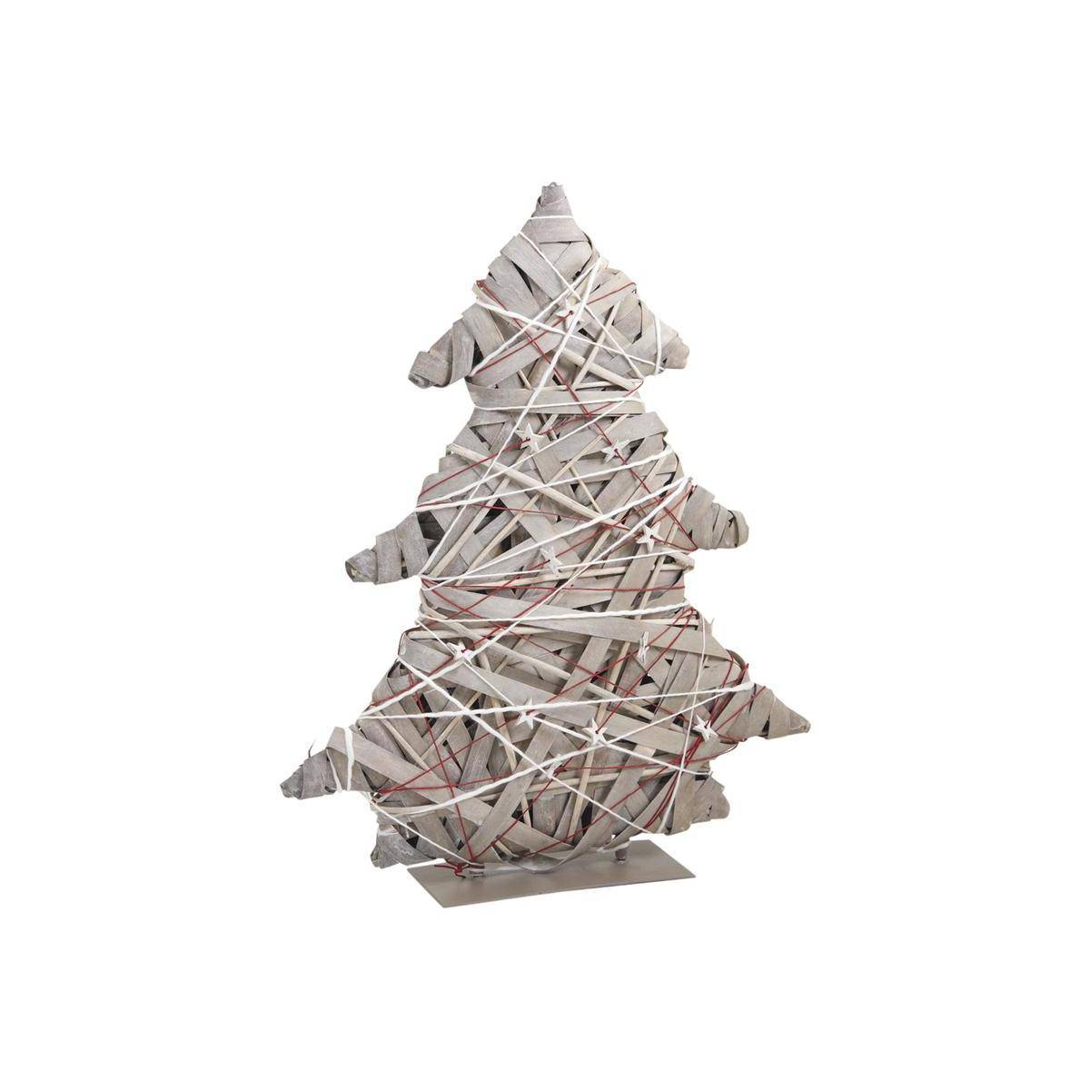 Aubry Gaspard - Sapin décoratif en bois blanchi avec base métal et guirlandes ficelle 42×9×52 cm - Image 1