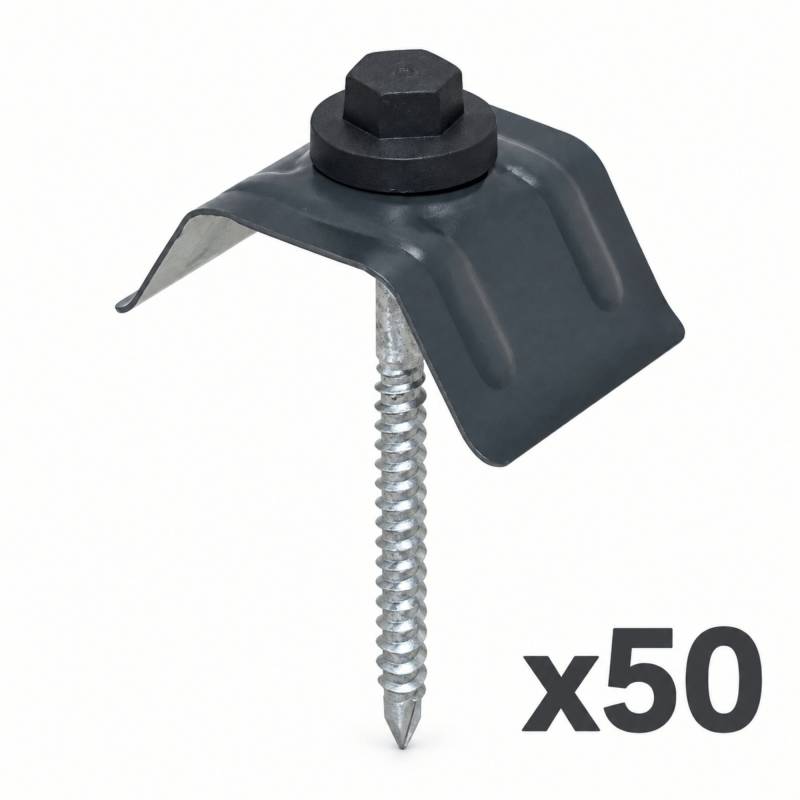 Kit 50 fixations pour plaque acier nervurée 900/25 - Coloris - Gris anthracite RAL 7016, Unités - 50 pièces - Image 2