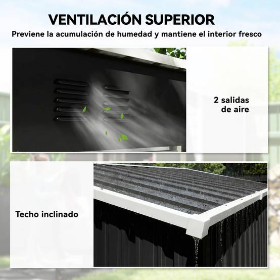 Abri de jardin extérieur 1,37 m² (163 x 90 x 179 cm) avec porte à loquet et aérations, gris foncé - Image 8