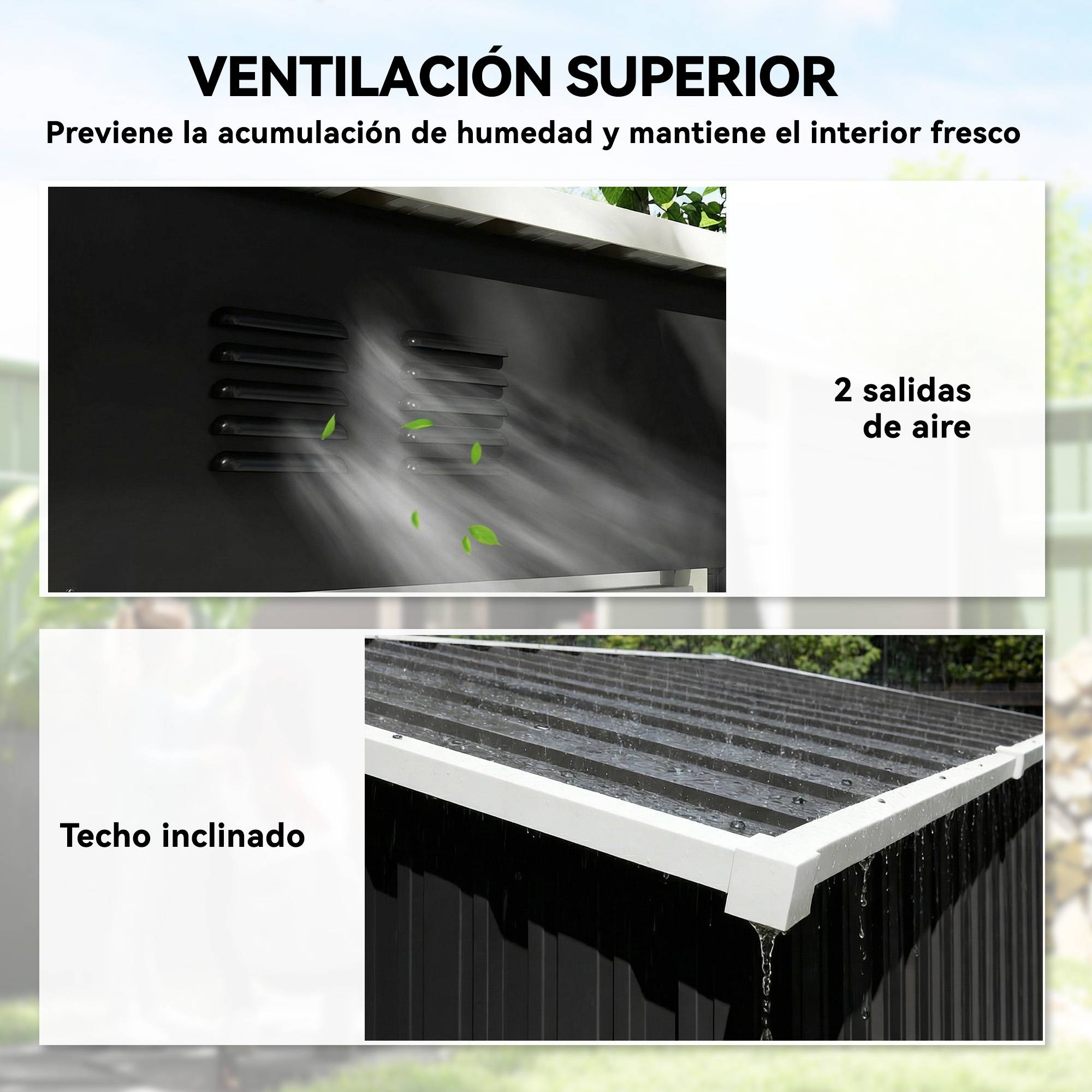Abri de jardin extérieur 1,37 m² (163 x 90 x 179 cm) avec porte à loquet et aérations, gris foncé - Image 8