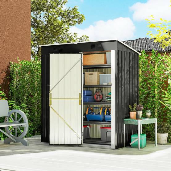 Abri de jardin extérieur 1,37 m² (163 x 90 x 179 cm) avec porte à loquet et aérations, gris foncé - Image 4