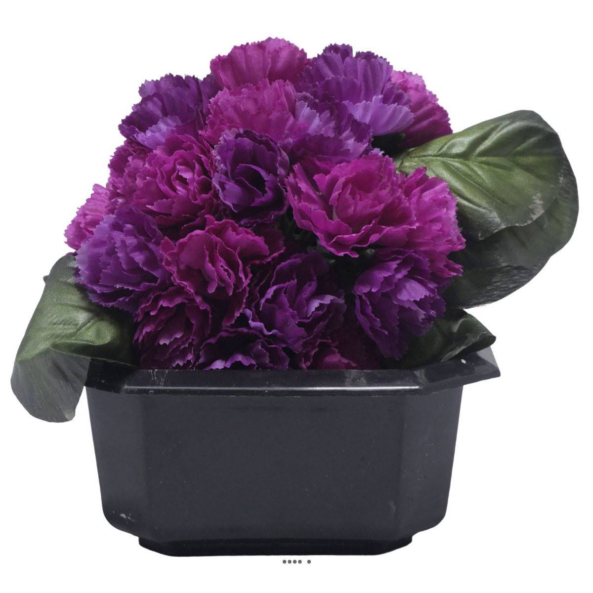 Artificielles - Bac carré fleurs artificielles oeillets Pourpre pour la Toussaint - couleur: Pourpre - Image 2