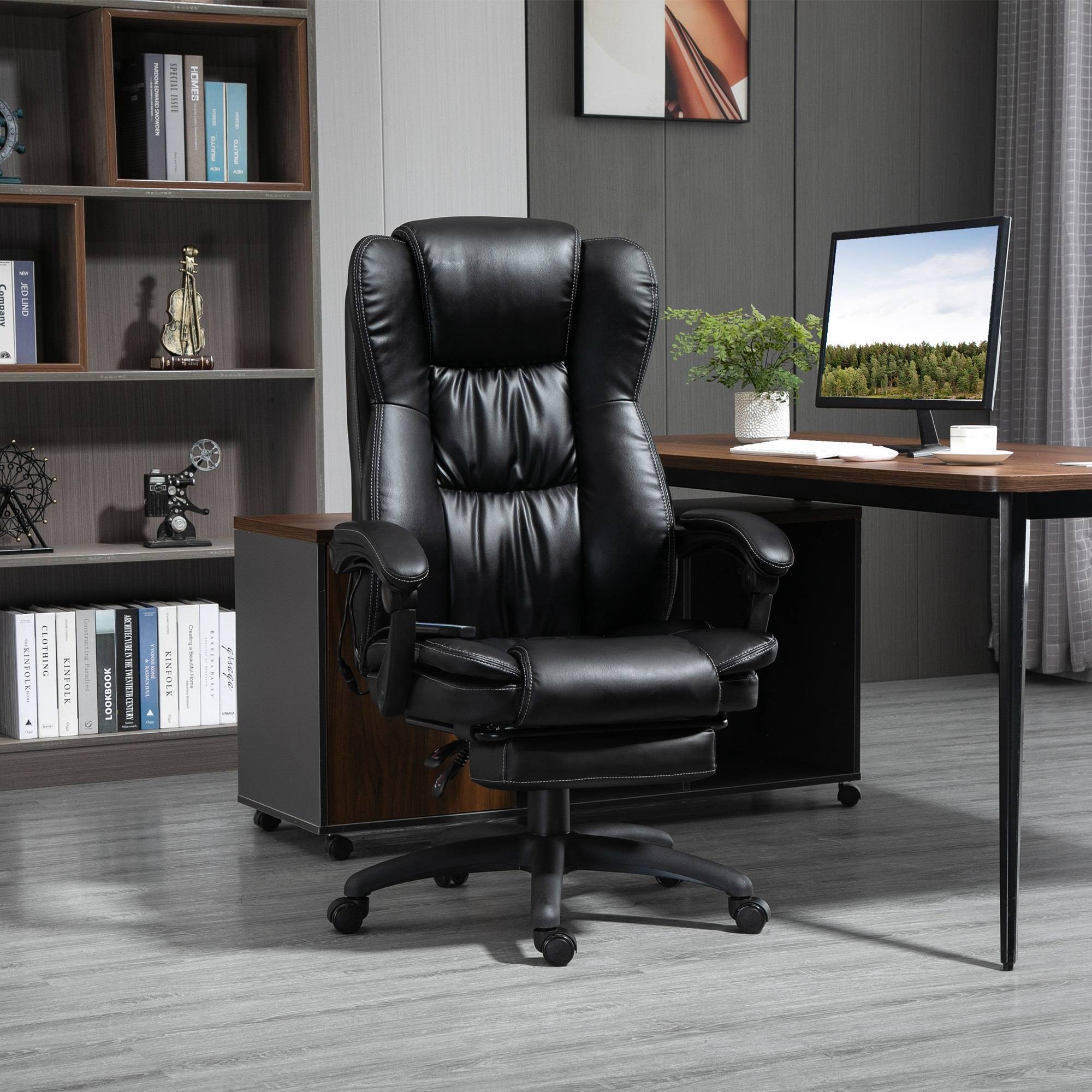 Sans Marque - Fauteuil de bureau massant, chaise de bureau avec hauteur réglable, dossier inclinable et télécommande filaire, noir - Image 4