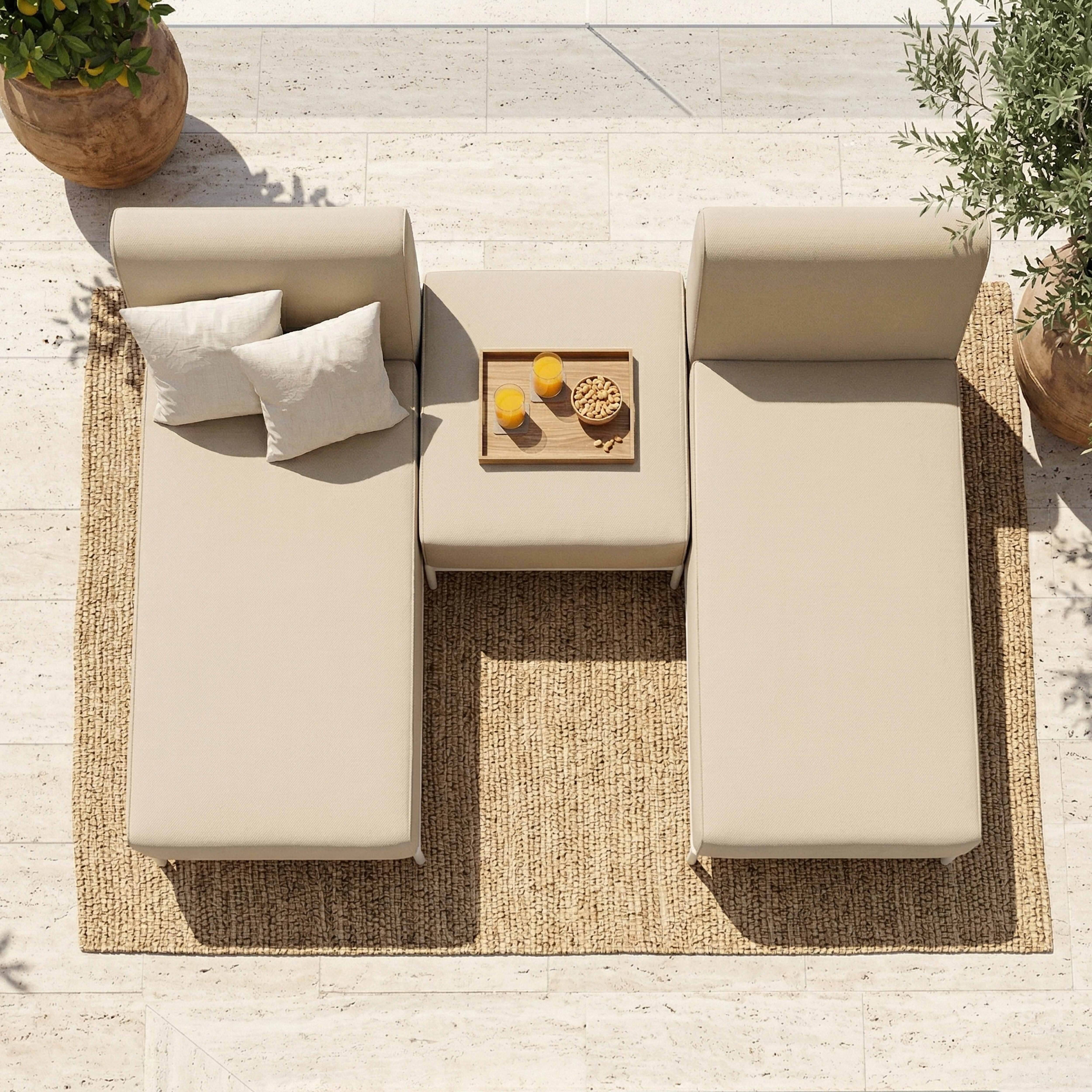 Oviala - Salon de jardin bas modulable uni 3 places beige Patio - Oviala - Image 3