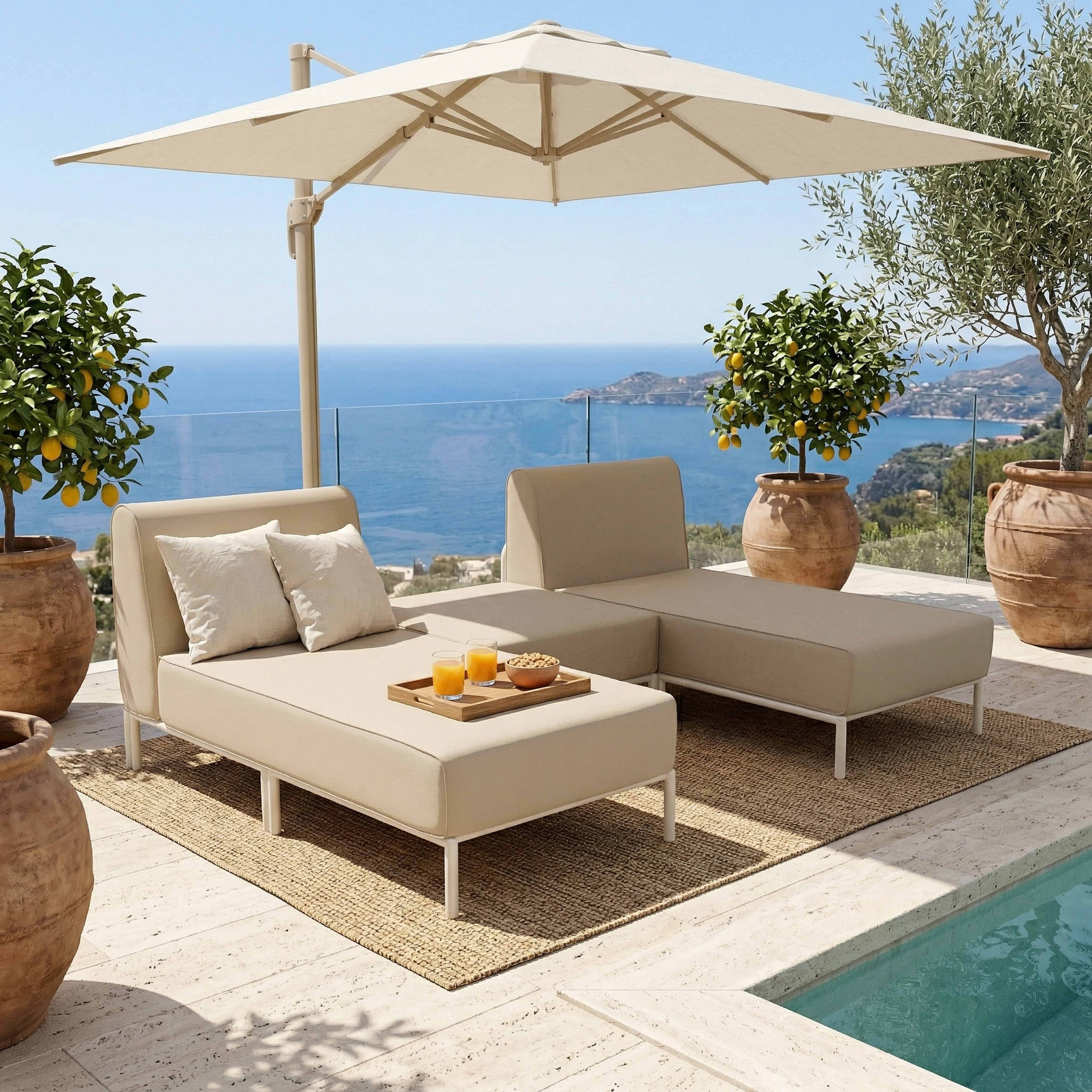 Oviala - Salon de jardin bas modulable uni 3 places beige Patio - Oviala - Image 2