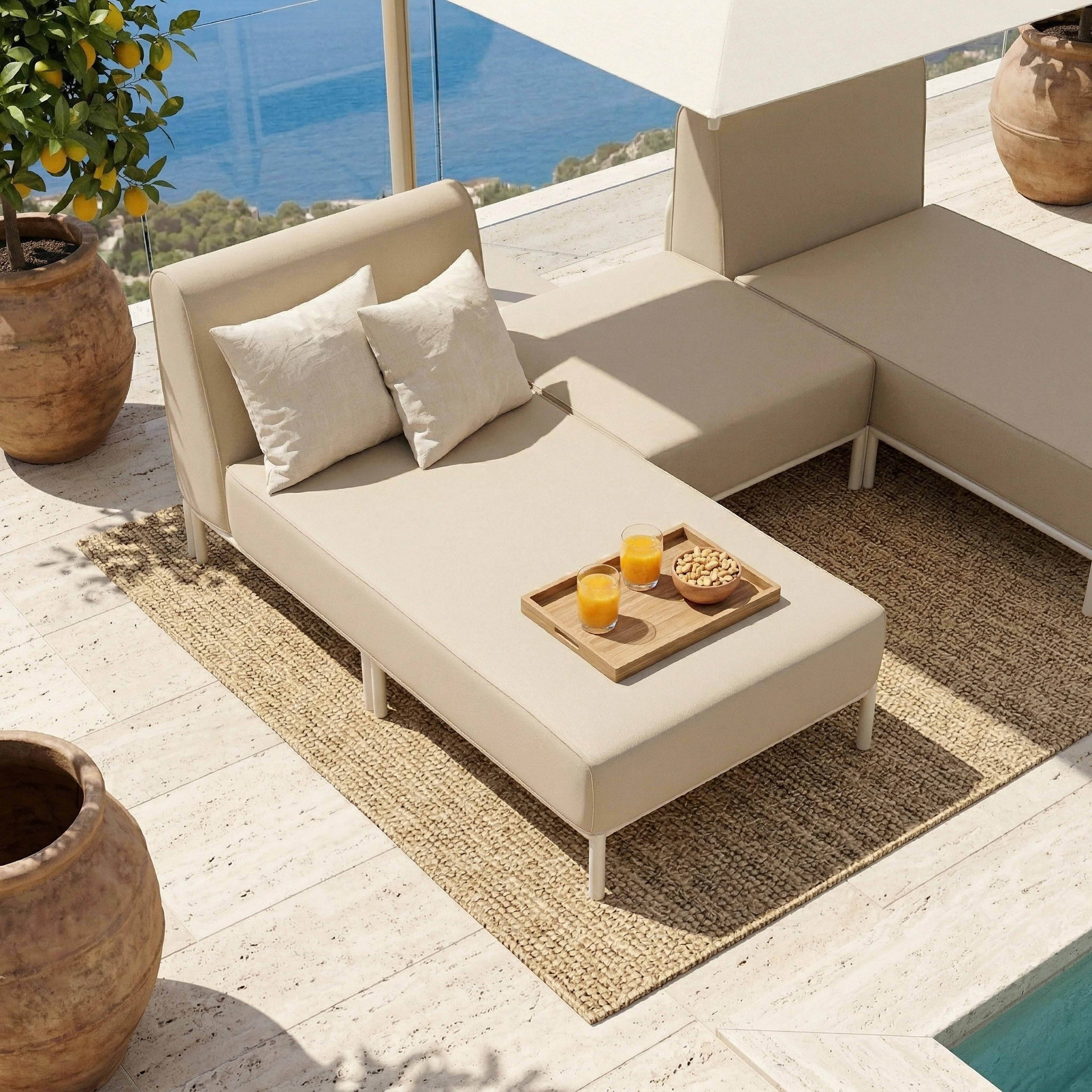 Oviala - Salon de jardin bas modulable uni 3 places beige Patio - Oviala - Image 4