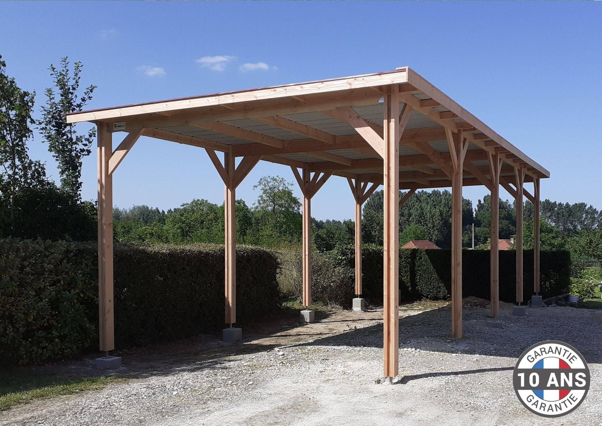 Cpbf Charpentes - Carport toit plat 400cmx1250cm bois DOUGLAS français (charpente - auvent - abri camping-car). 50 m². Garantie 10 ans.