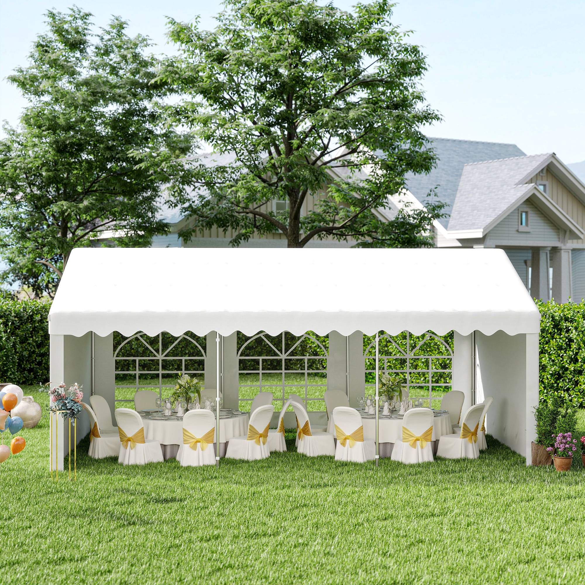 Tente de Réception Acier Événements Rideaux Fenêtres Amovibles 6x4m Blanc - ComfortXL Outdoor Living - Image 3