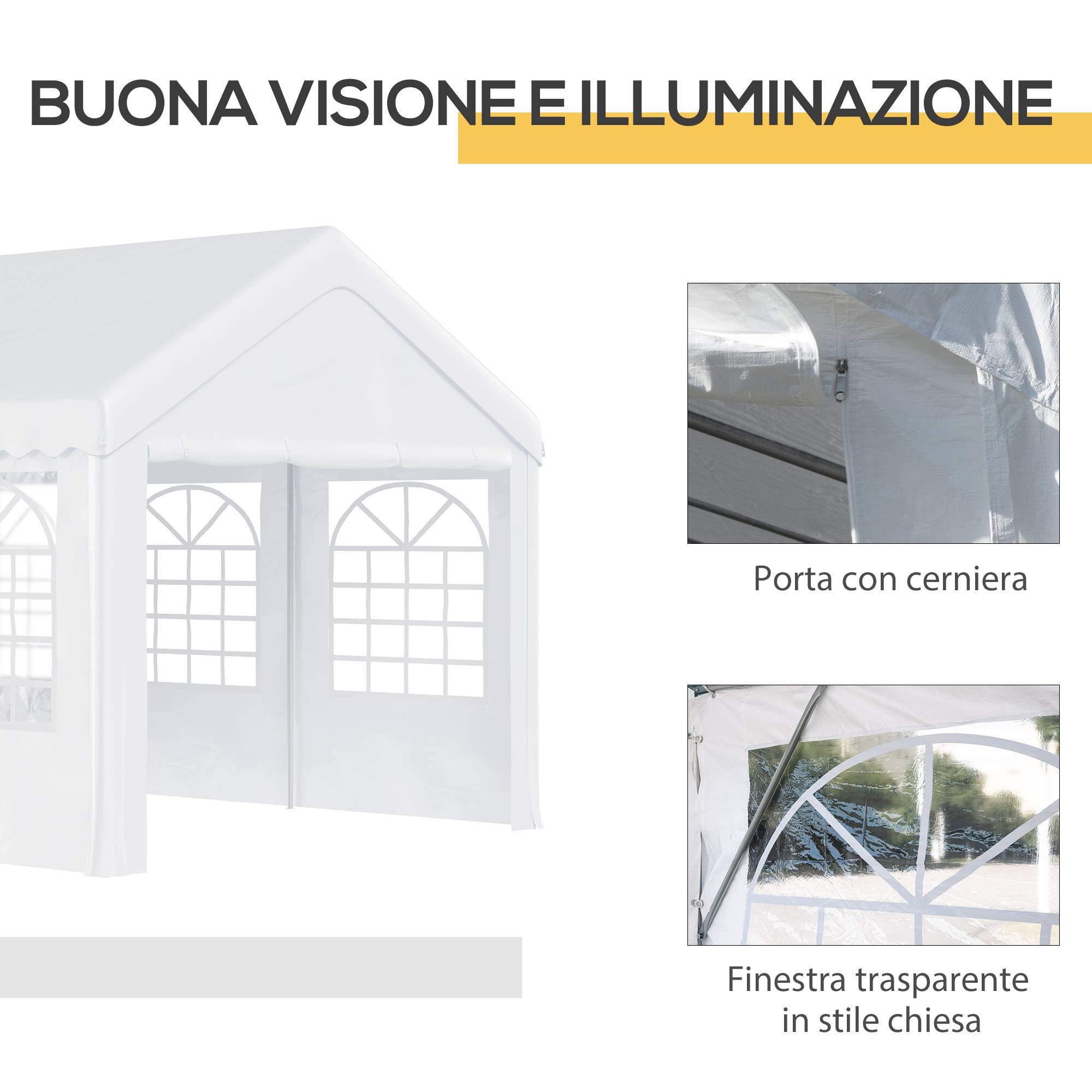 Tente de Réception Acier Événements Rideaux Fenêtres Amovibles 6x4m Blanc - ComfortXL Outdoor Living - Image 6