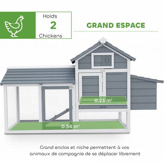 Petit poulailler cottage cage à poules sur pied dim. 150,5L x 54l x 87H cm multi-équipement bois massif de sapin - Image 6