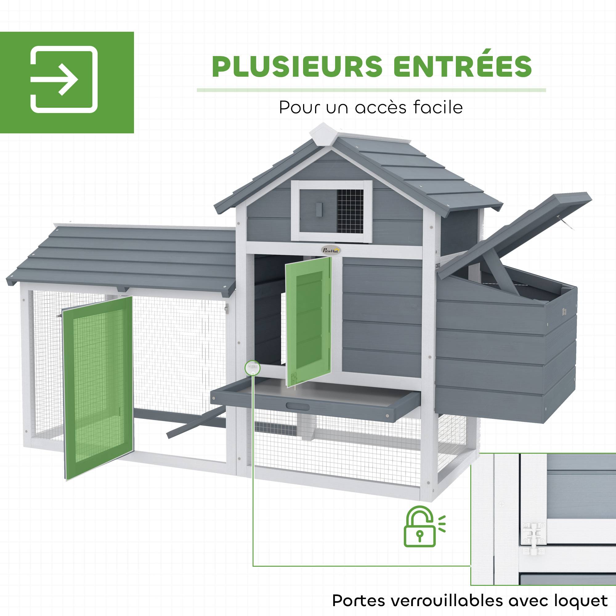 Petit poulailler cottage cage à poules sur pied dim. 150,5L x 54l x 87H cm multi-équipement bois massif de sapin - Image 7