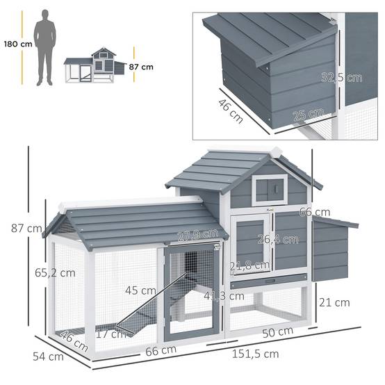 Petit poulailler cottage cage à poules sur pied dim. 150,5L x 54l x 87H cm multi-équipement bois massif de sapin - Image 5