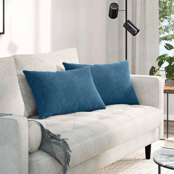 Lot de 2 Coussins de Canapé Velours Côtelé Housses Lavables pour Décoration de Salon Bleu 60x40 cm – ComfortXL Outdoor Living - Image 1