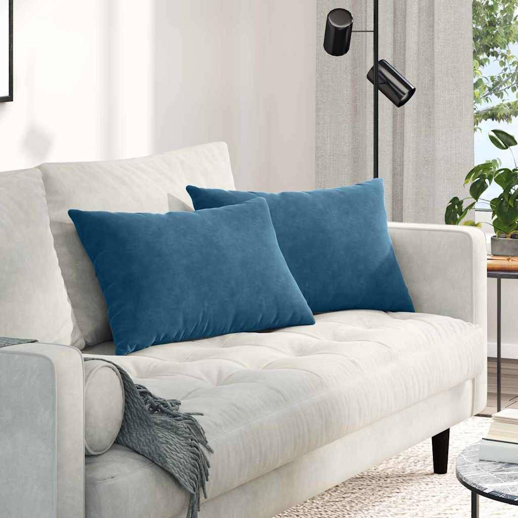 Lot de 2 Coussins de Canapé Velours Côtelé Housses Lavables pour Décoration de Salon Bleu 60x40 cm – ComfortXL Outdoor Living - Image 1