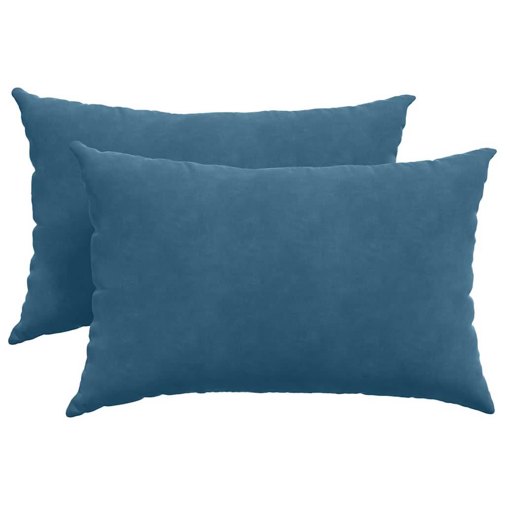 Lot de 2 Coussins de Canapé Velours Côtelé Housses Lavables pour Décoration de Salon Bleu 60x40 cm – ComfortXL Outdoor Living - Image 2