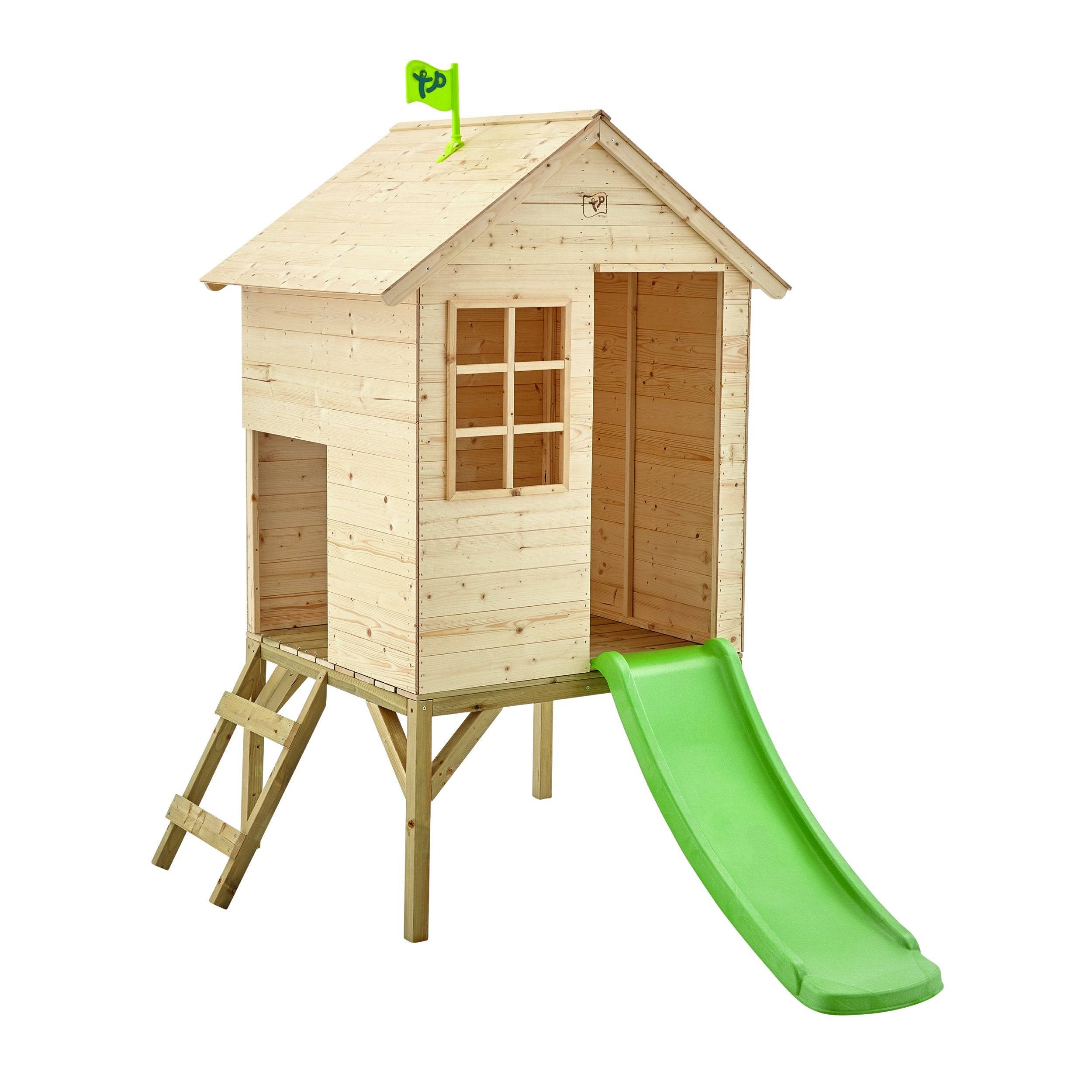 Maisonnette cabane sur pilotis en bois FSC® avec toboggan vert pomme SUNNYSIDE - Image 2
