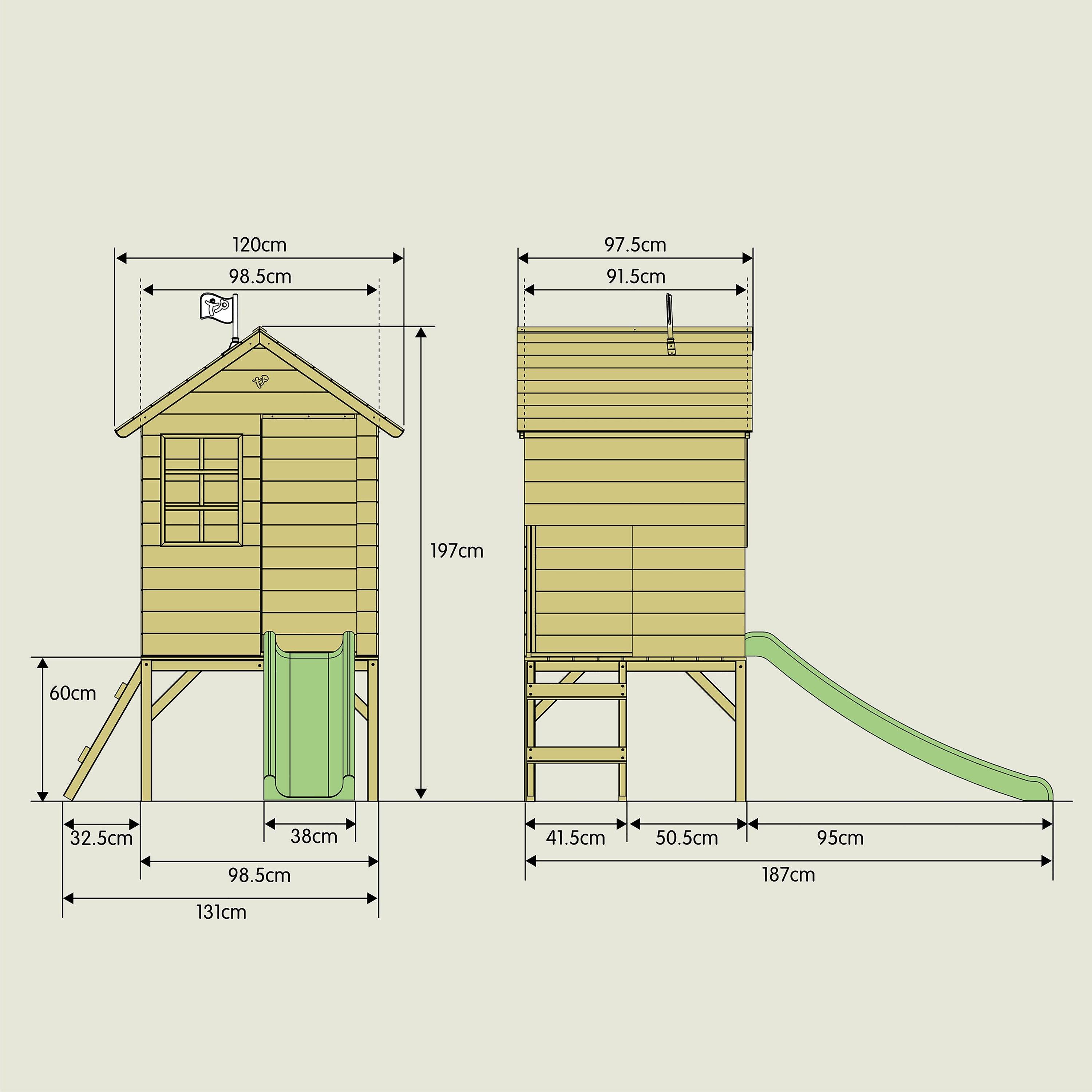 Maisonnette cabane sur pilotis en bois FSC® avec toboggan vert pomme SUNNYSIDE - Image 3