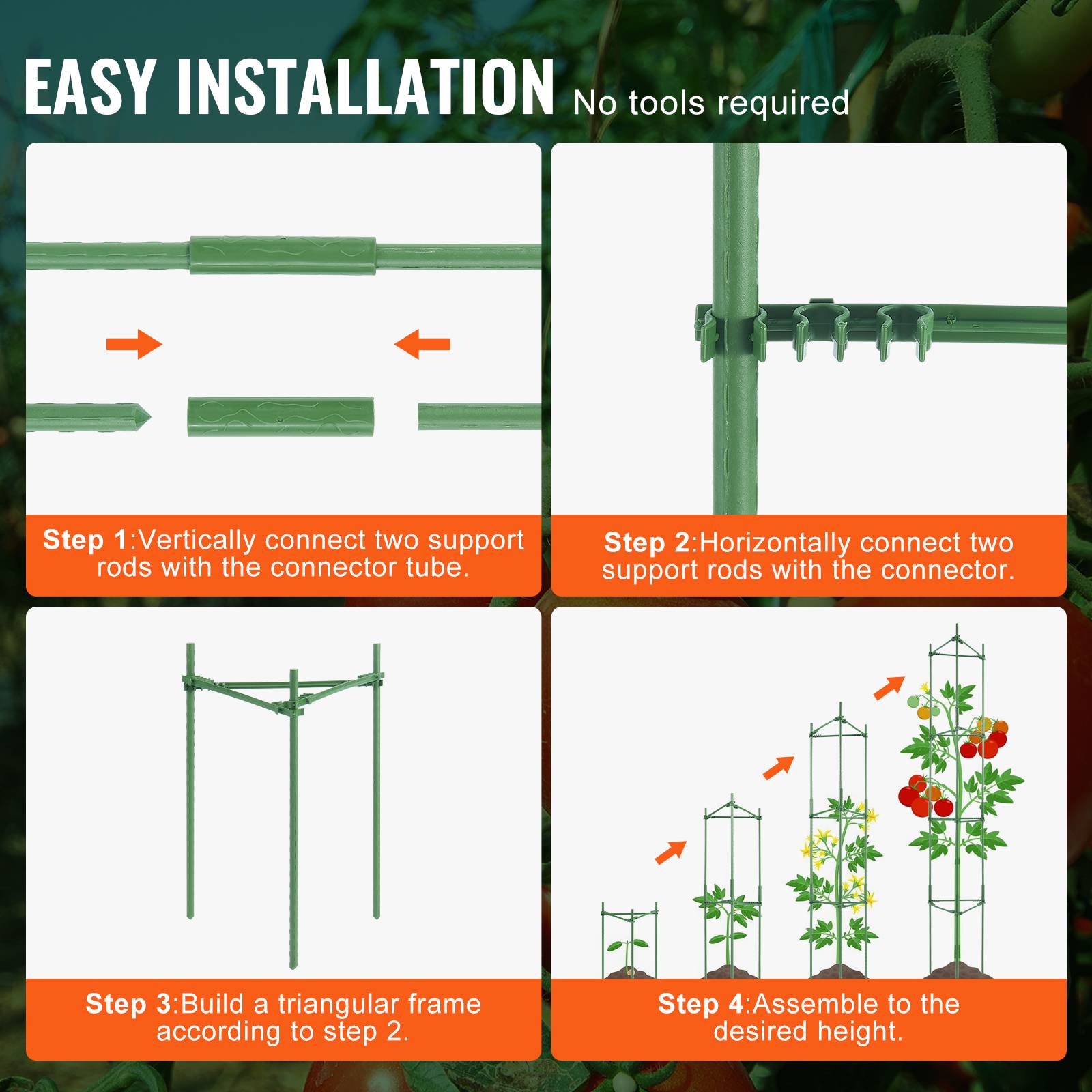 VEVOR Cages tomates jardin, lot 4, 160 cm, support treillis, plantes grimpantes. - Image 4