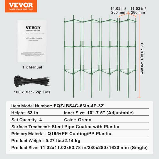 VEVOR Cages tomates jardin, lot 4, 160 cm, support treillis, plantes grimpantes. - Image 7