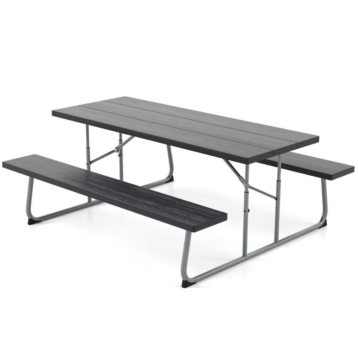 Ensemble Table et Bancs de Pique-Nique Pliable Ensemble de Jardin Cadre Métallique Plateau en HDPE 183x163x74cm Noir MAISON CHIC - Image 3