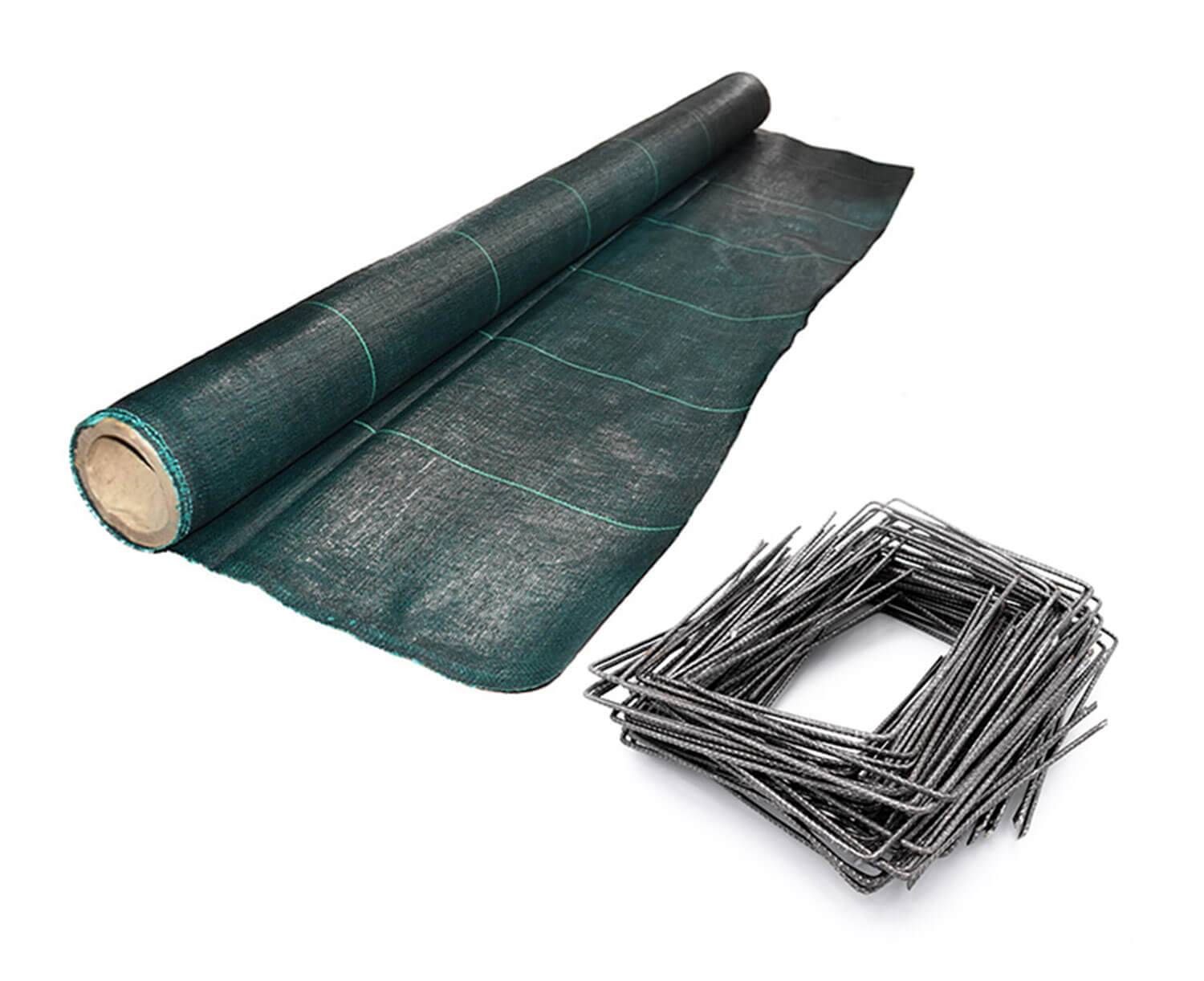 Kit : Toile de paillage 130g/m² verte + agrafes 130g/m² 1,65m x 100m Vert - Image 1