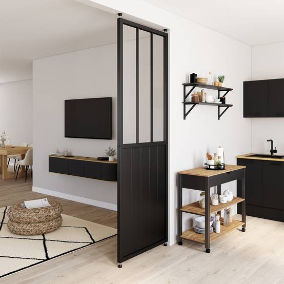 IDMARKET - Cloison de séparation amovible atelier 250 x 80 cm effet métal noir et verre trempé - Image 1