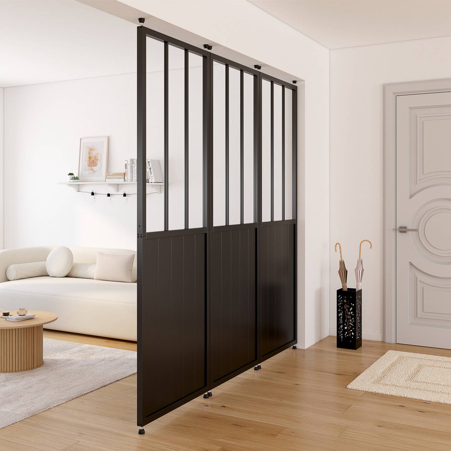 IDMARKET - Cloison de séparation amovible atelier 250 x 80 cm effet métal noir et verre trempé - Image 3