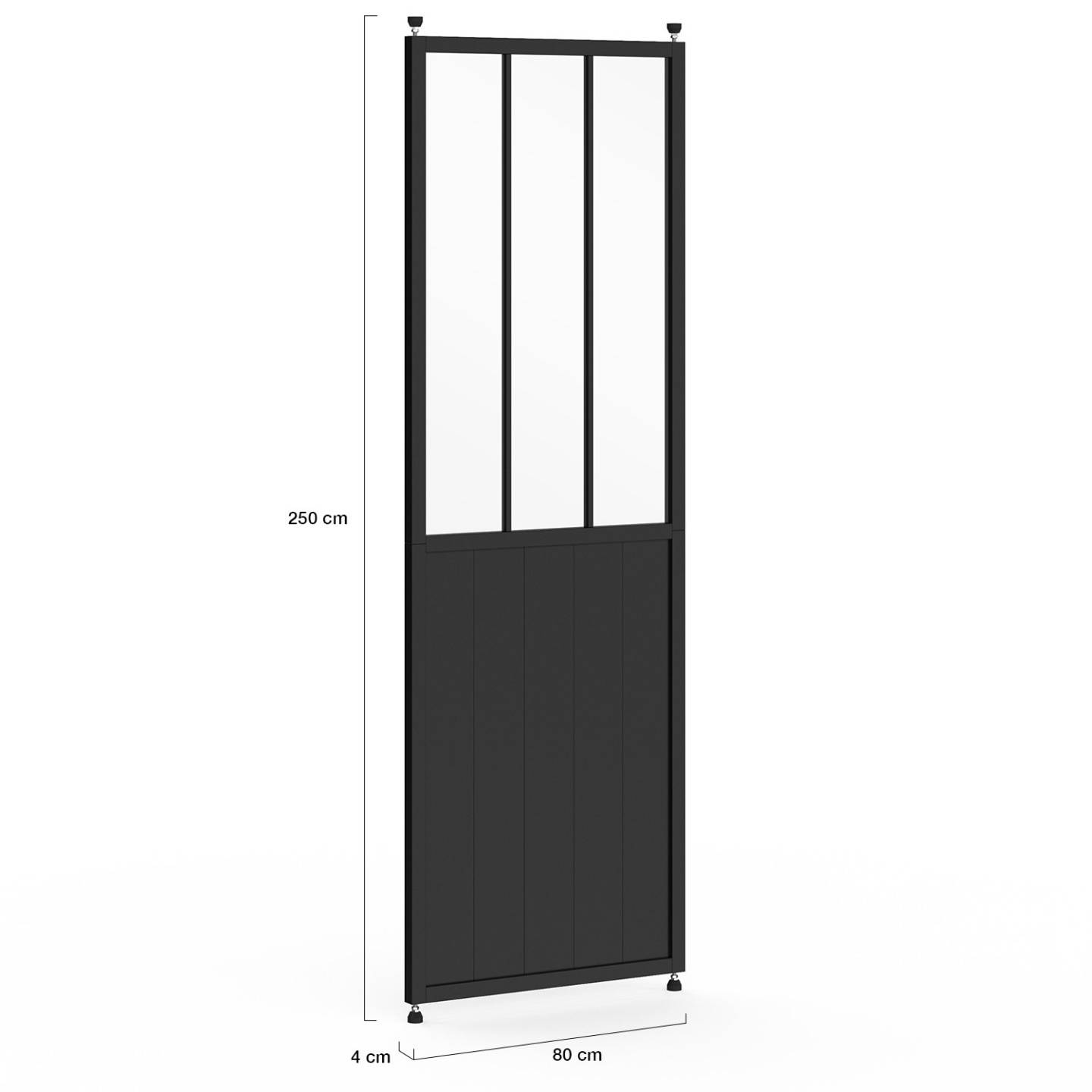 IDMARKET - Cloison de séparation amovible atelier 250 x 80 cm effet métal noir et verre trempé - Image 5