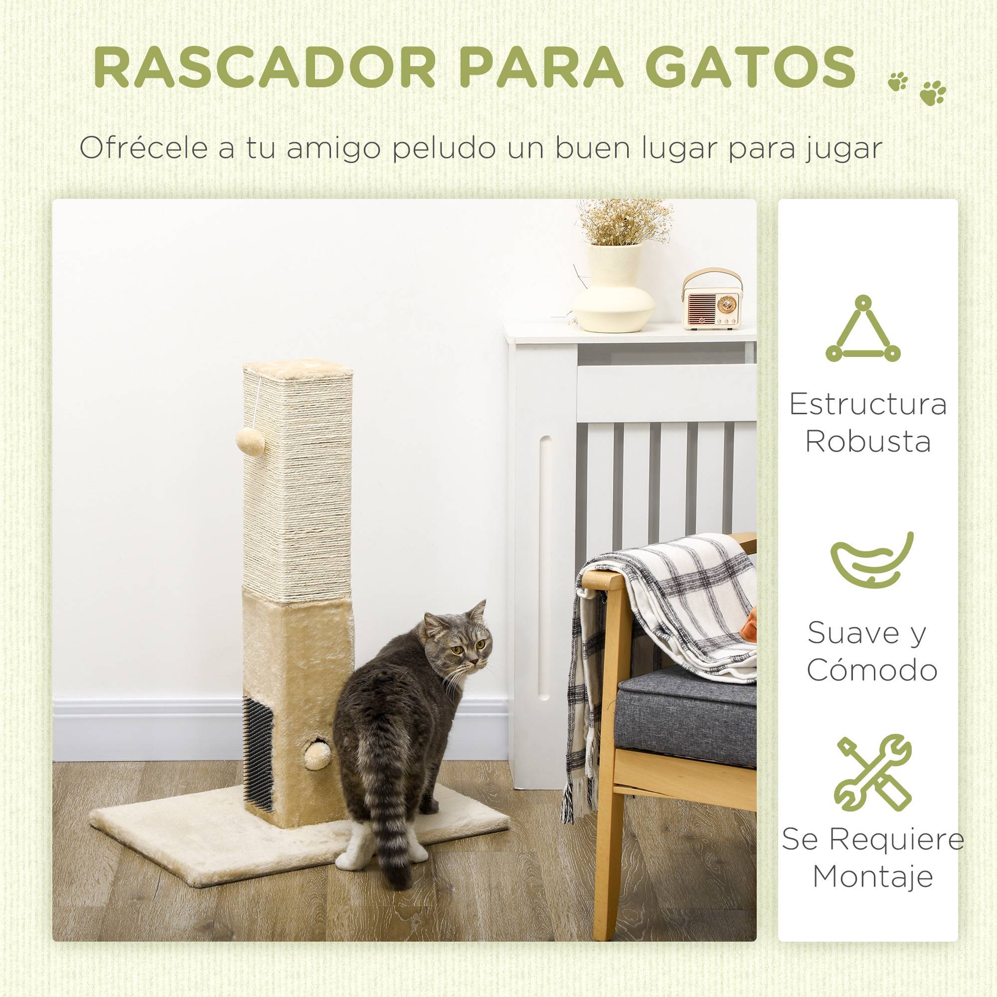 ComfortXL - Griffoir chat en jute 59,5 x 39 x 79 cm beige crème avec 3 balles sonores - ComfortXL Outdoor Living - Image 6