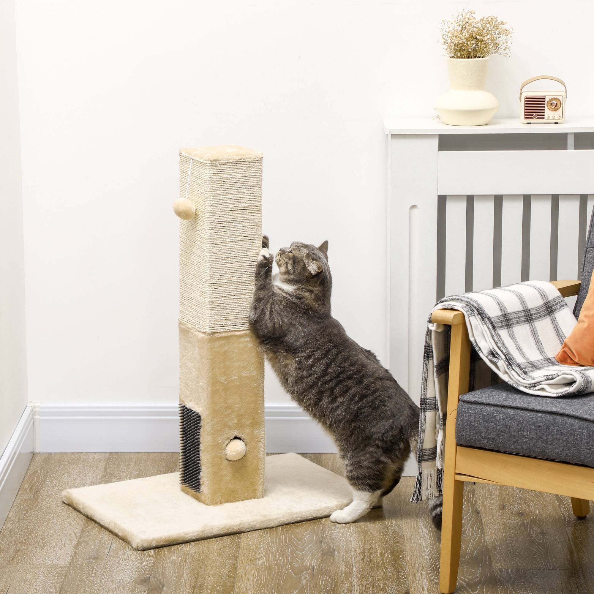 ComfortXL - Griffoir chat en jute 59,5 x 39 x 79 cm beige crème avec 3 balles sonores - ComfortXL Outdoor Living - Image 3