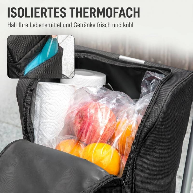 ComfortXL - Chariot de courses aluminium noir 46 L pliable avec sac isotherme et poignée réglable - ComfortXL Outdoor Living - Image 5