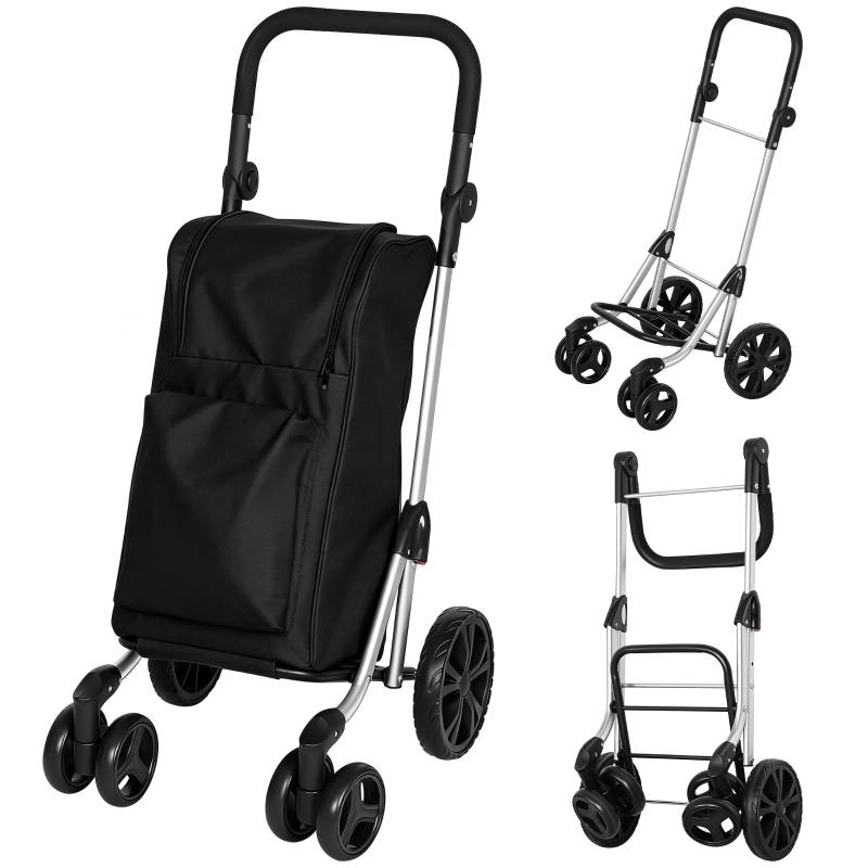 ComfortXL - Chariot de courses aluminium noir 46 L pliable avec sac isotherme et poignée réglable - ComfortXL Outdoor Living - Image 1
