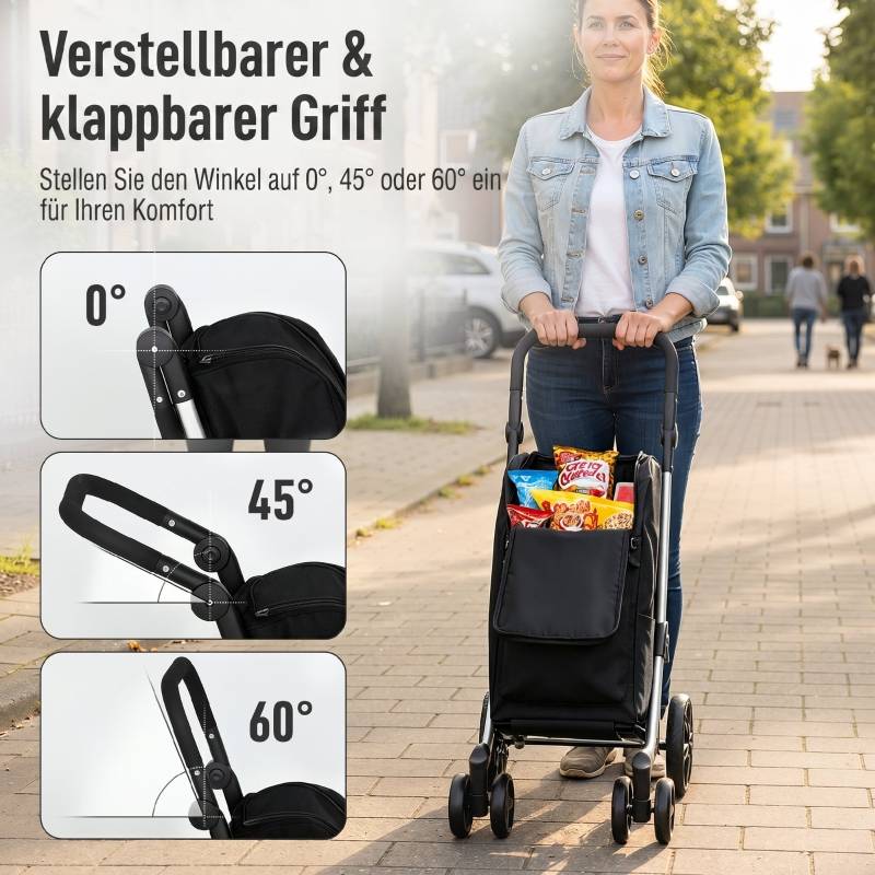 ComfortXL - Chariot de courses aluminium noir 46 L pliable avec sac isotherme et poignée réglable - ComfortXL Outdoor Living - Image 6