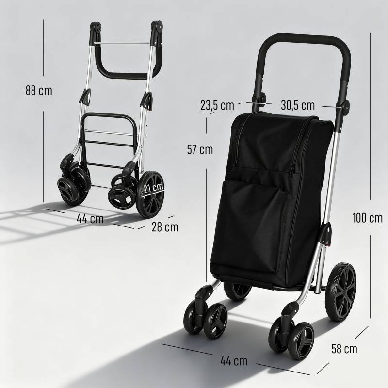 ComfortXL - Chariot de courses aluminium noir 46 L pliable avec sac isotherme et poignée réglable - ComfortXL Outdoor Living - Image 3