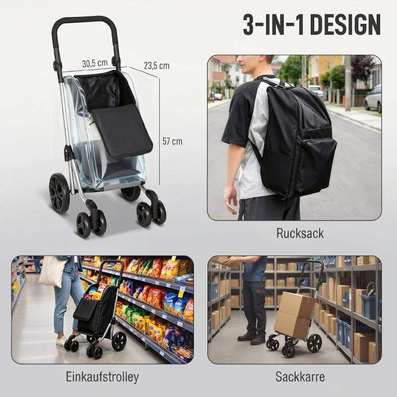 ComfortXL - Chariot de courses aluminium noir 46 L pliable avec sac isotherme et poignée réglable - ComfortXL Outdoor Living - Image 4