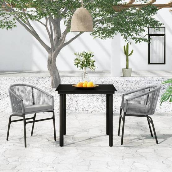 Ensemble Repas Jardin 2P Rotin PVC avec Coussins Gris – ComfortXL Outdoor Living - Image 1