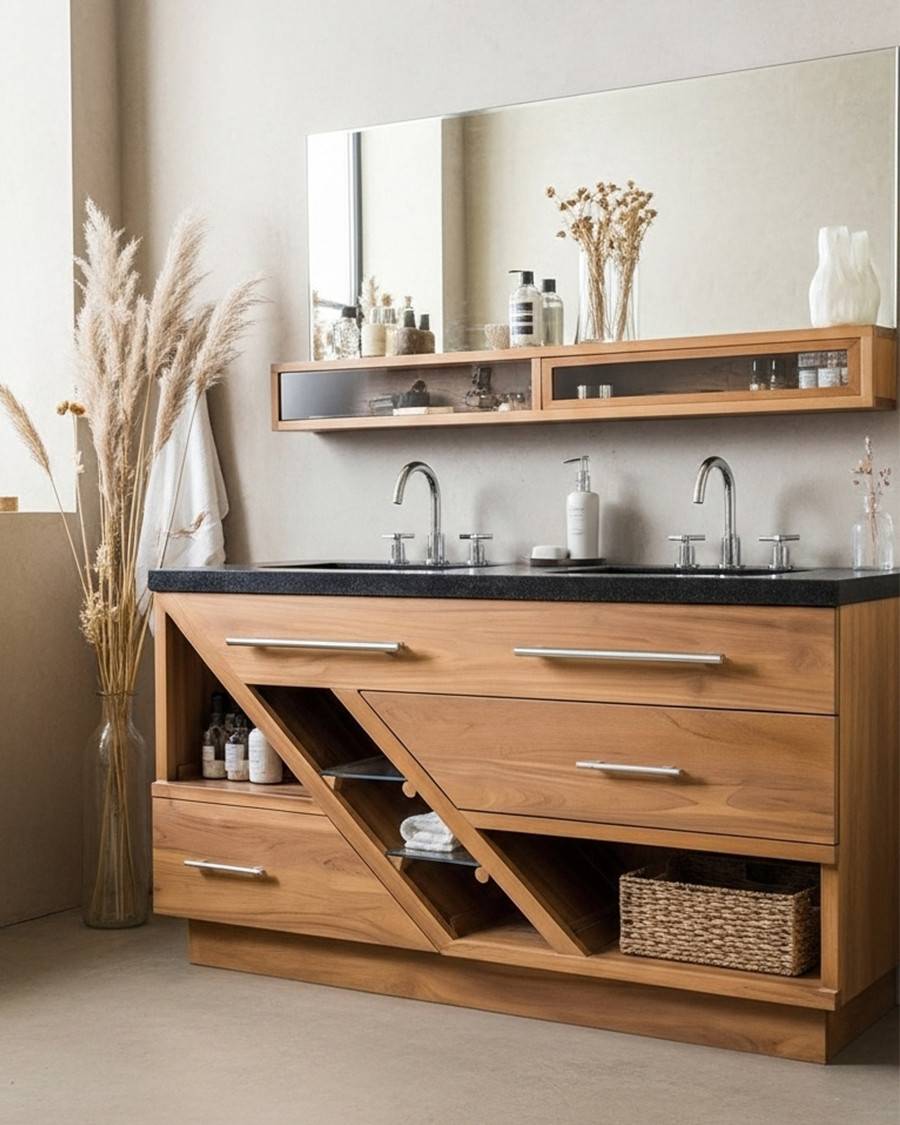Diva - Meuble en teck et marbre terrazzo noir 145 cm - UNIQKA - Image 2