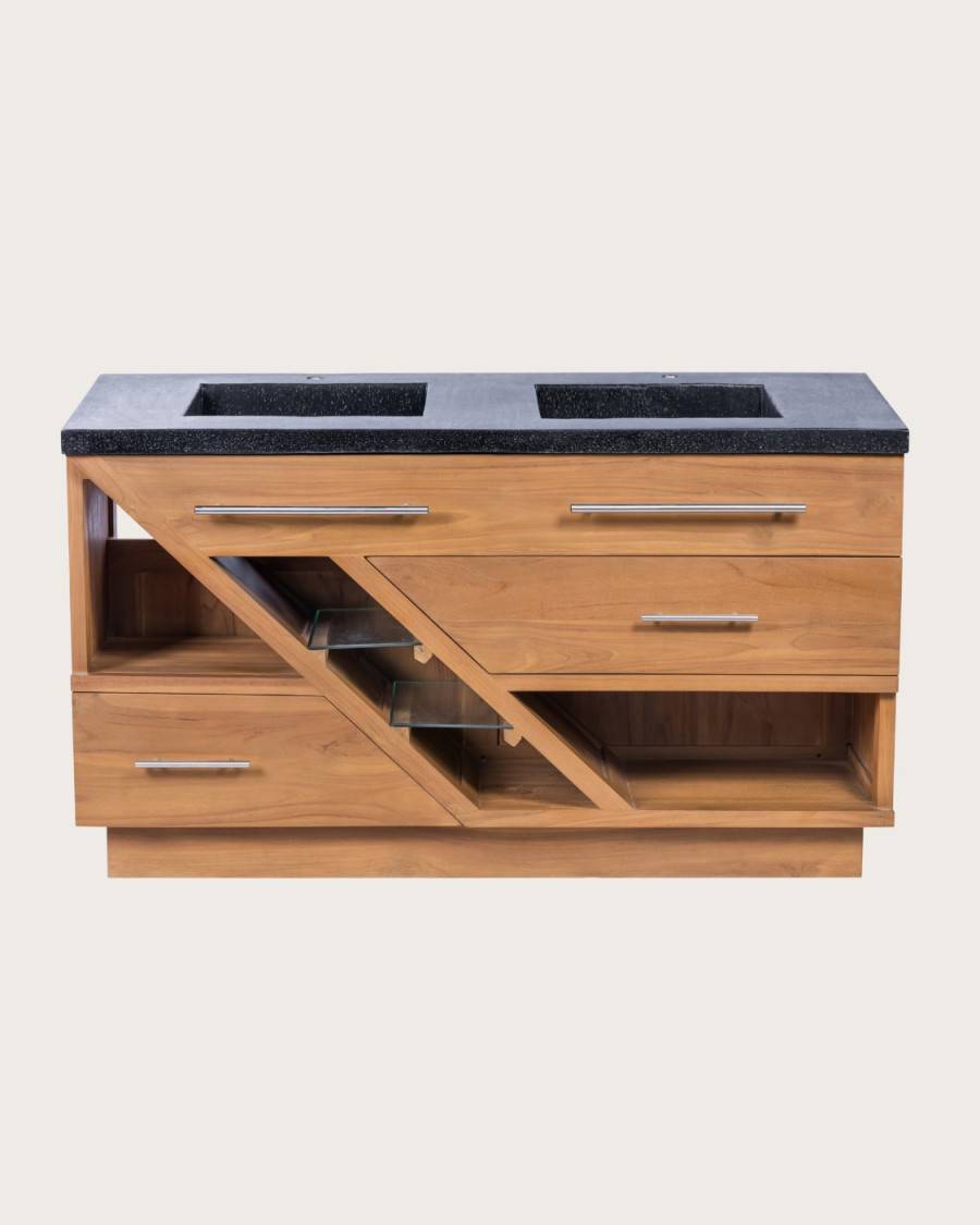 Diva - Meuble en teck et marbre terrazzo noir 145 cm - UNIQKA - Image 4